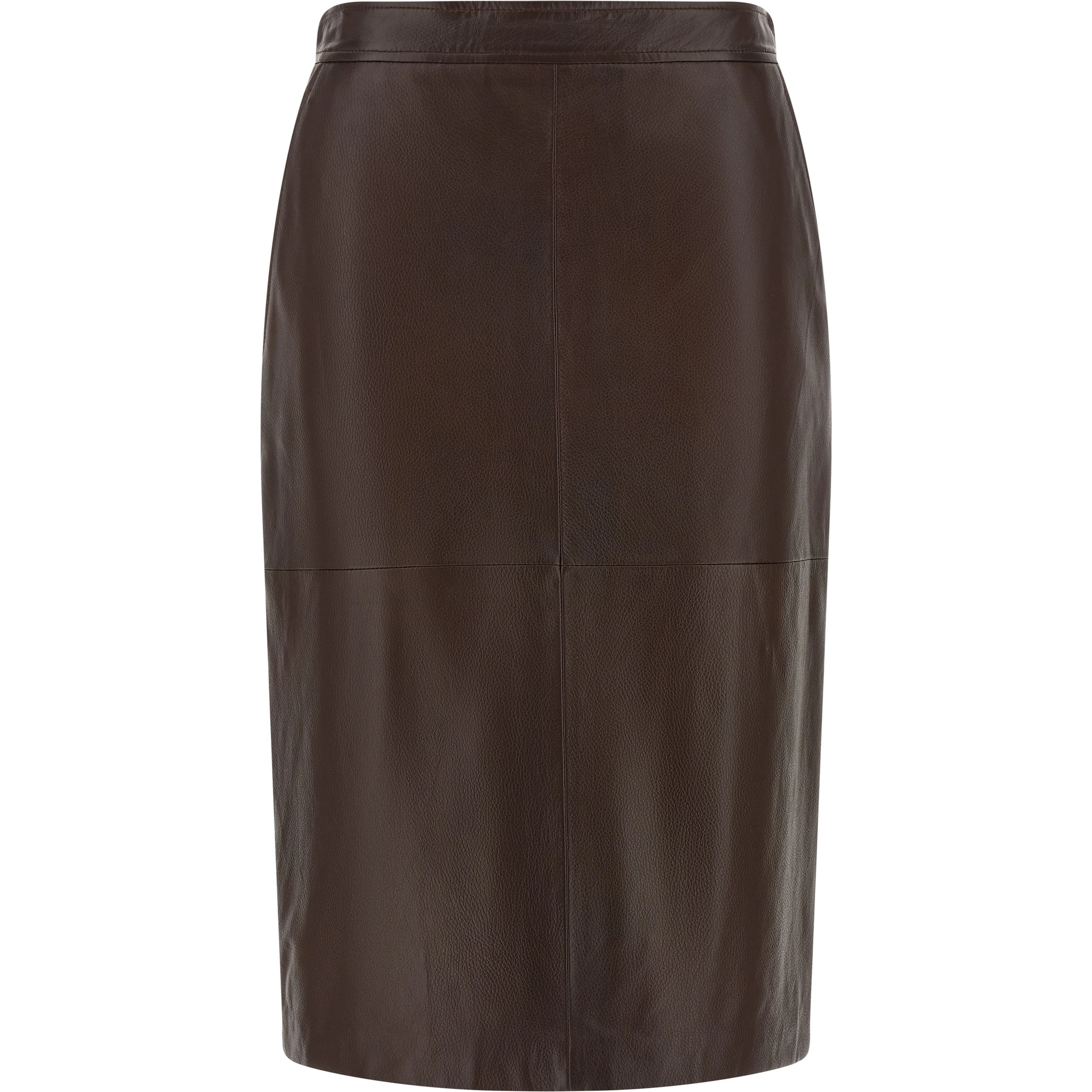 Brown Lamb Leather Midi Skirt