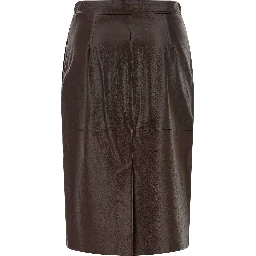 Brown Lamb Leather Midi Skirt