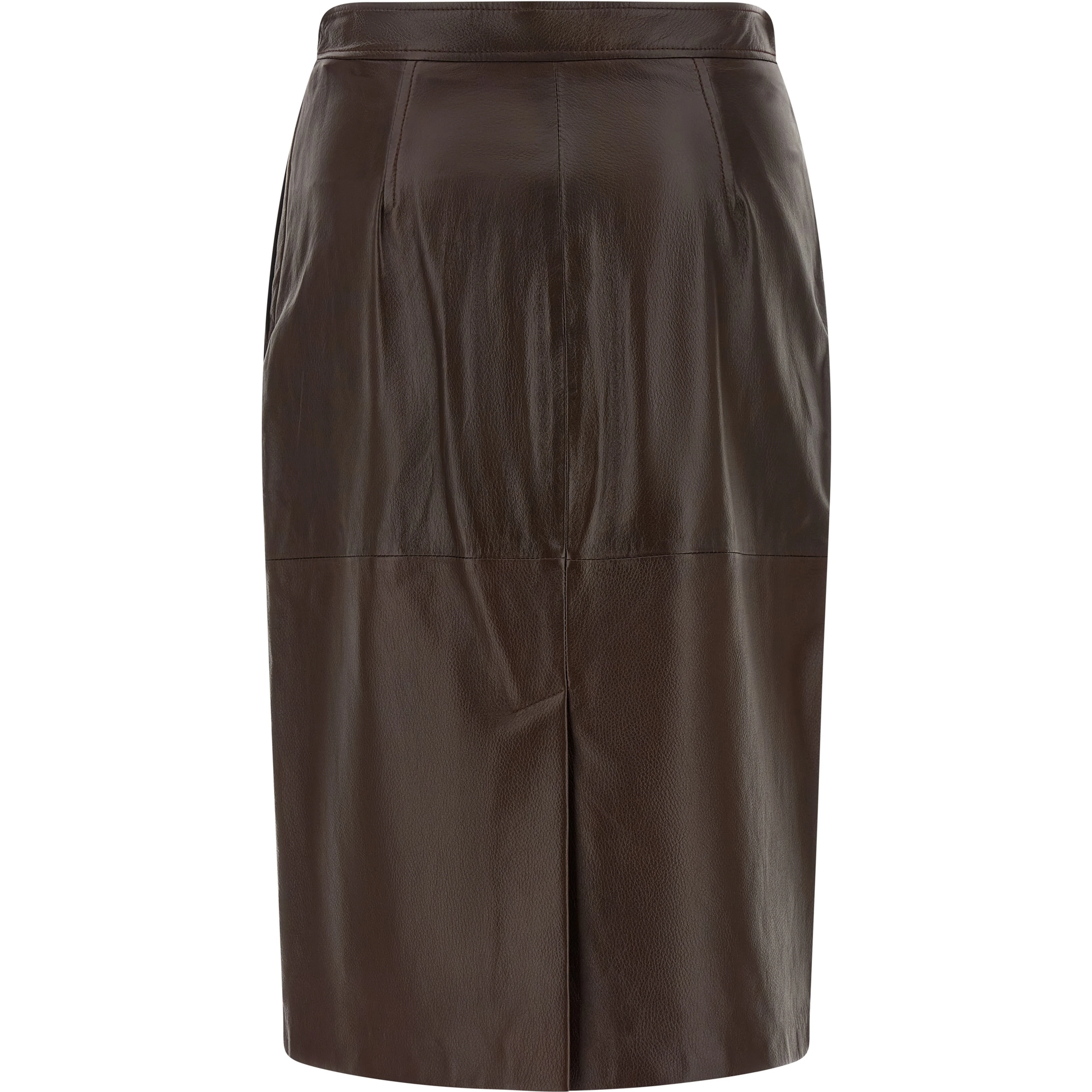 Brown Lamb Leather Midi Skirt