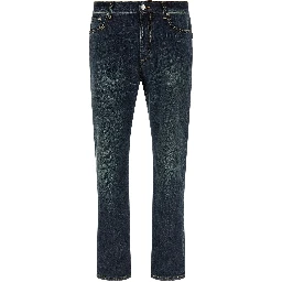 Blue Cotton Straight-Leg Jeans