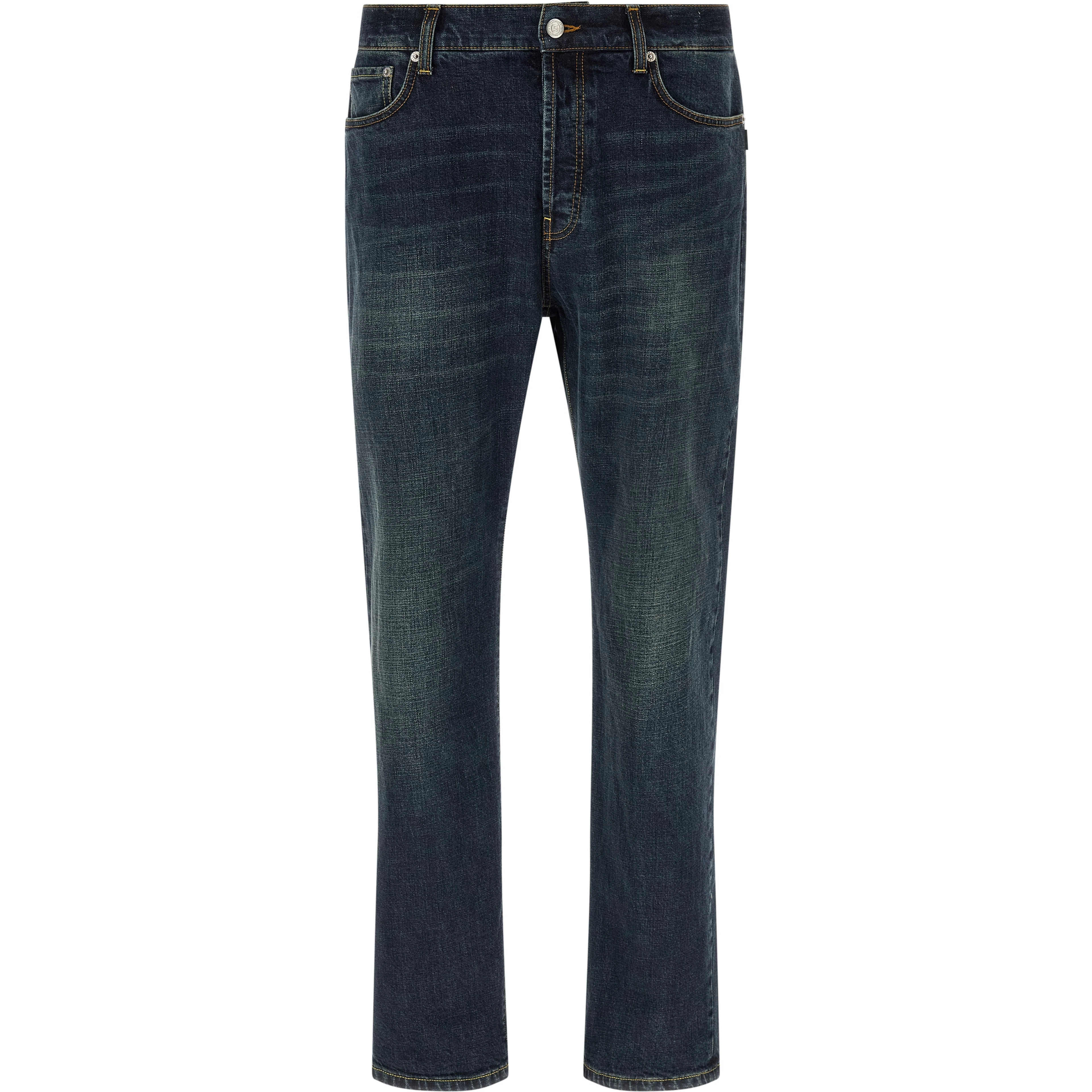 Blue Cotton Straight-Leg Jeans