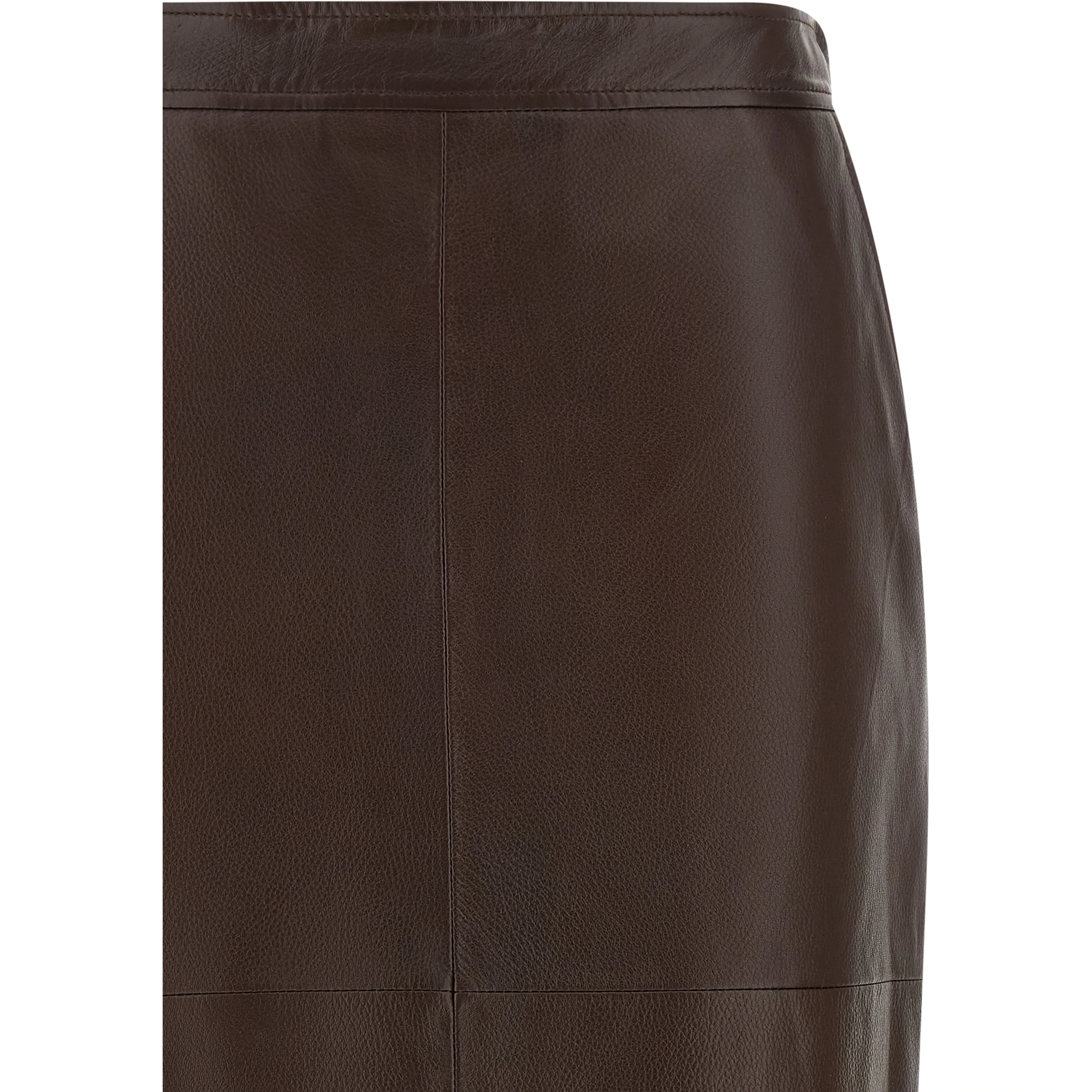 Brown Lamb Leather Midi Skirt