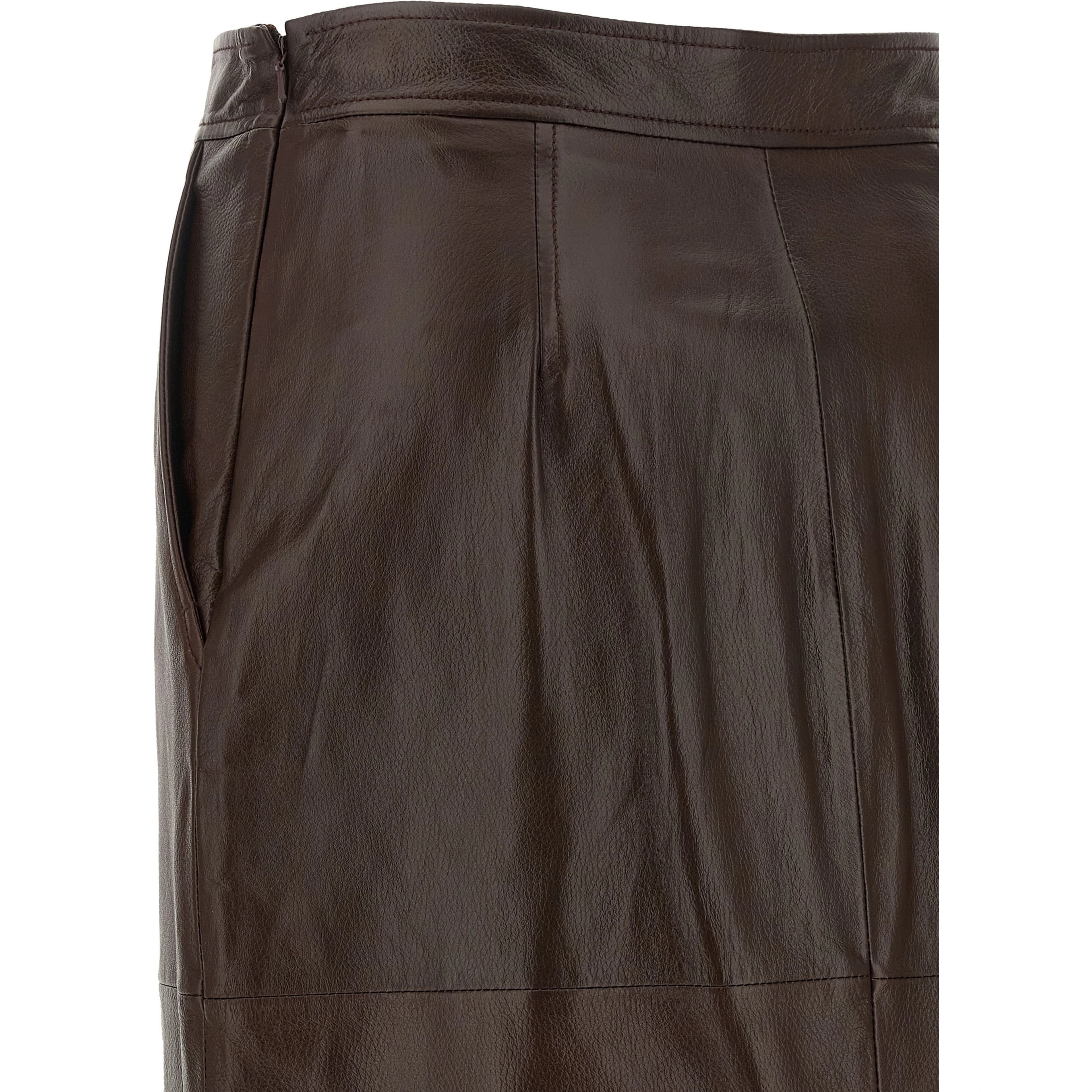 Brown Lamb Leather Midi Skirt