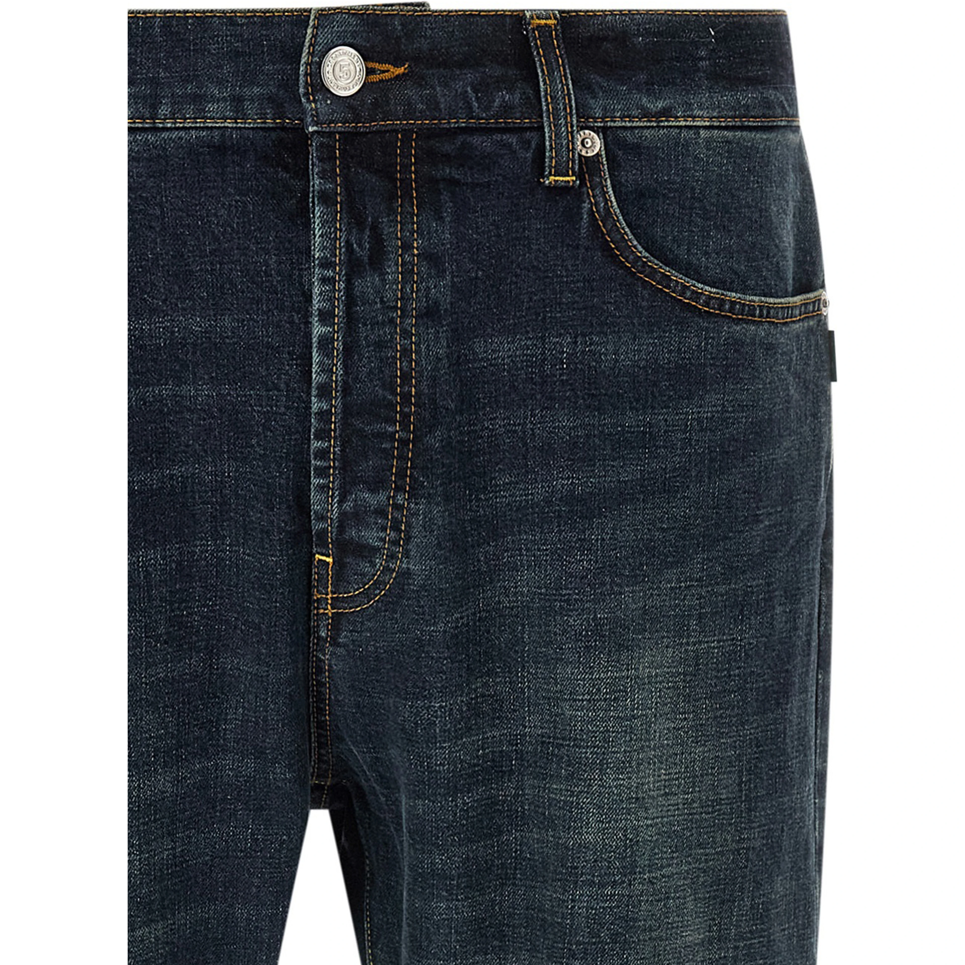 Blue Cotton Straight-Leg Jeans