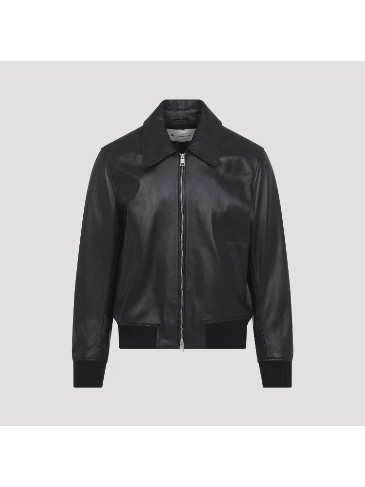Ami Paris Zipped Leather Jacket