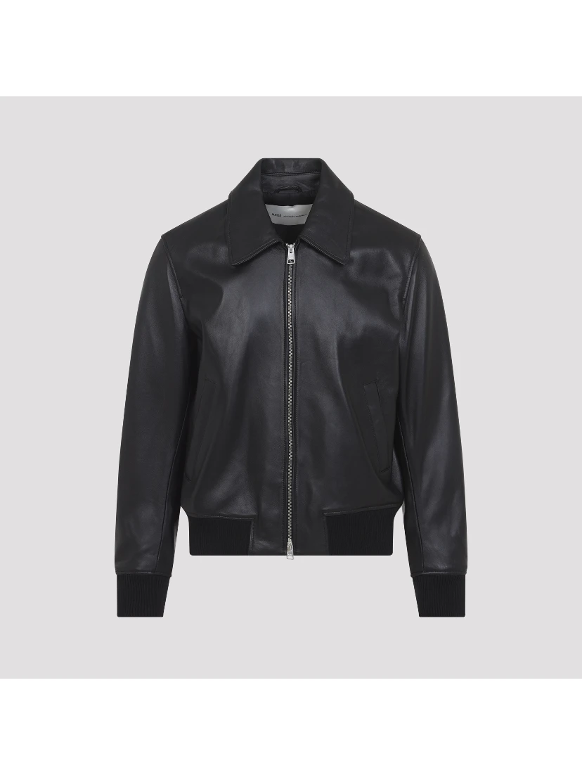 Ami Paris Zipped Leather Jacket