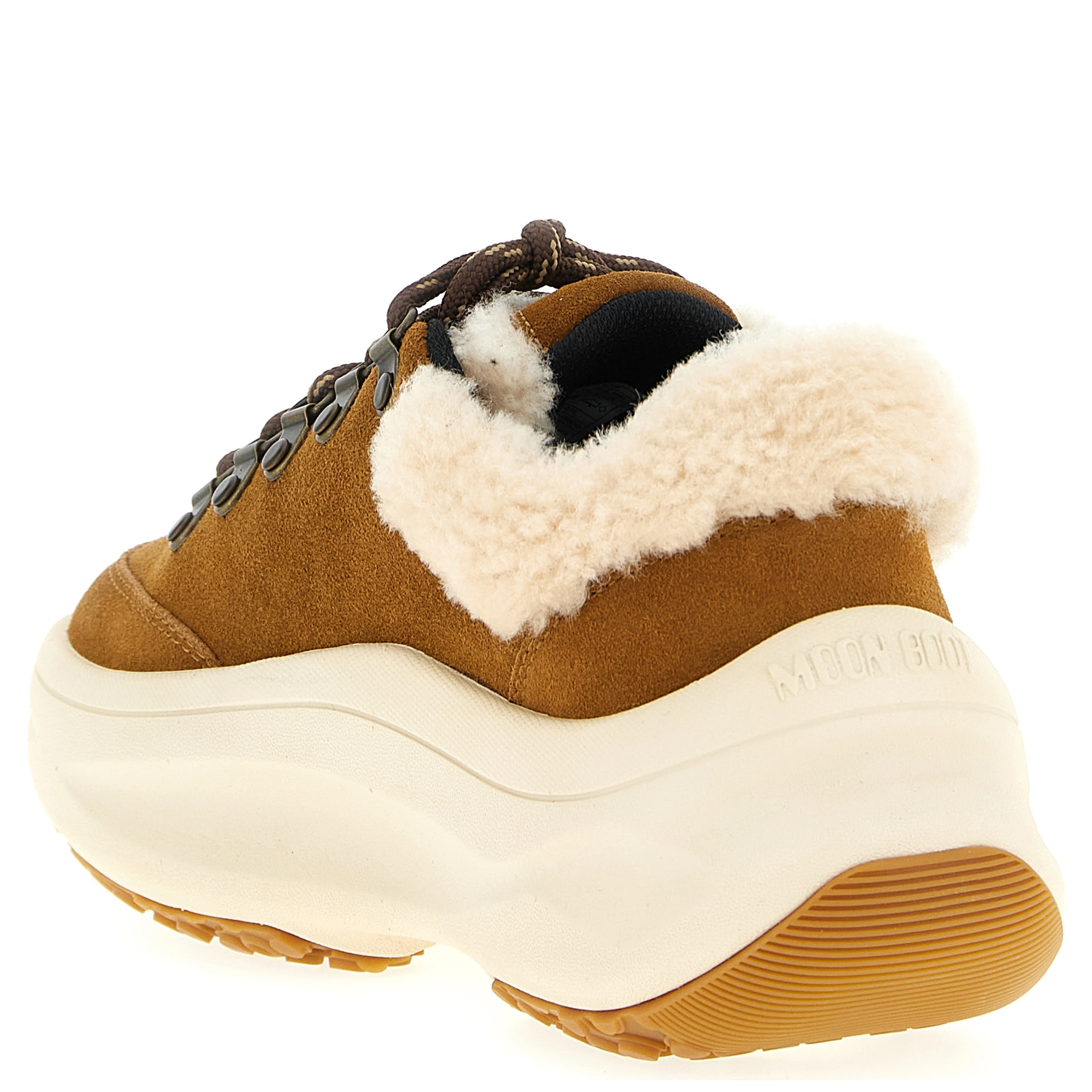 Beige Leather Chunky Sneakers