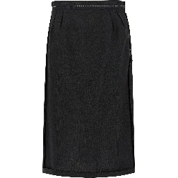 Black Virgin Wool Midi Skirt