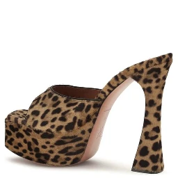 Beige Calf Leather Bos Taurus Platform Sandals