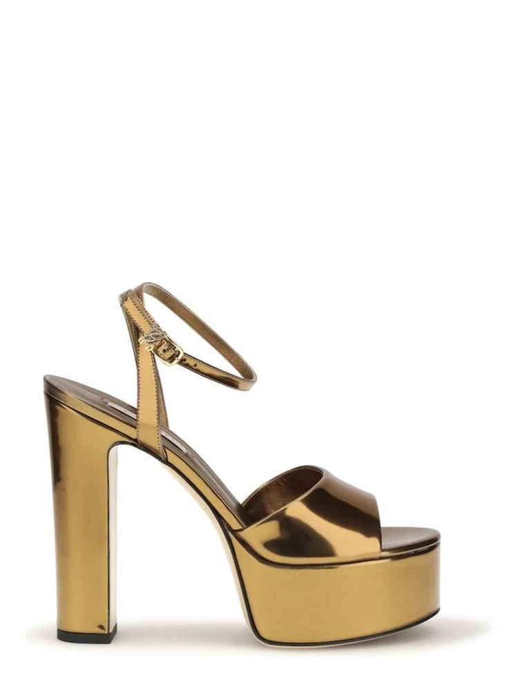 Gold Polyester Platform Sandals
