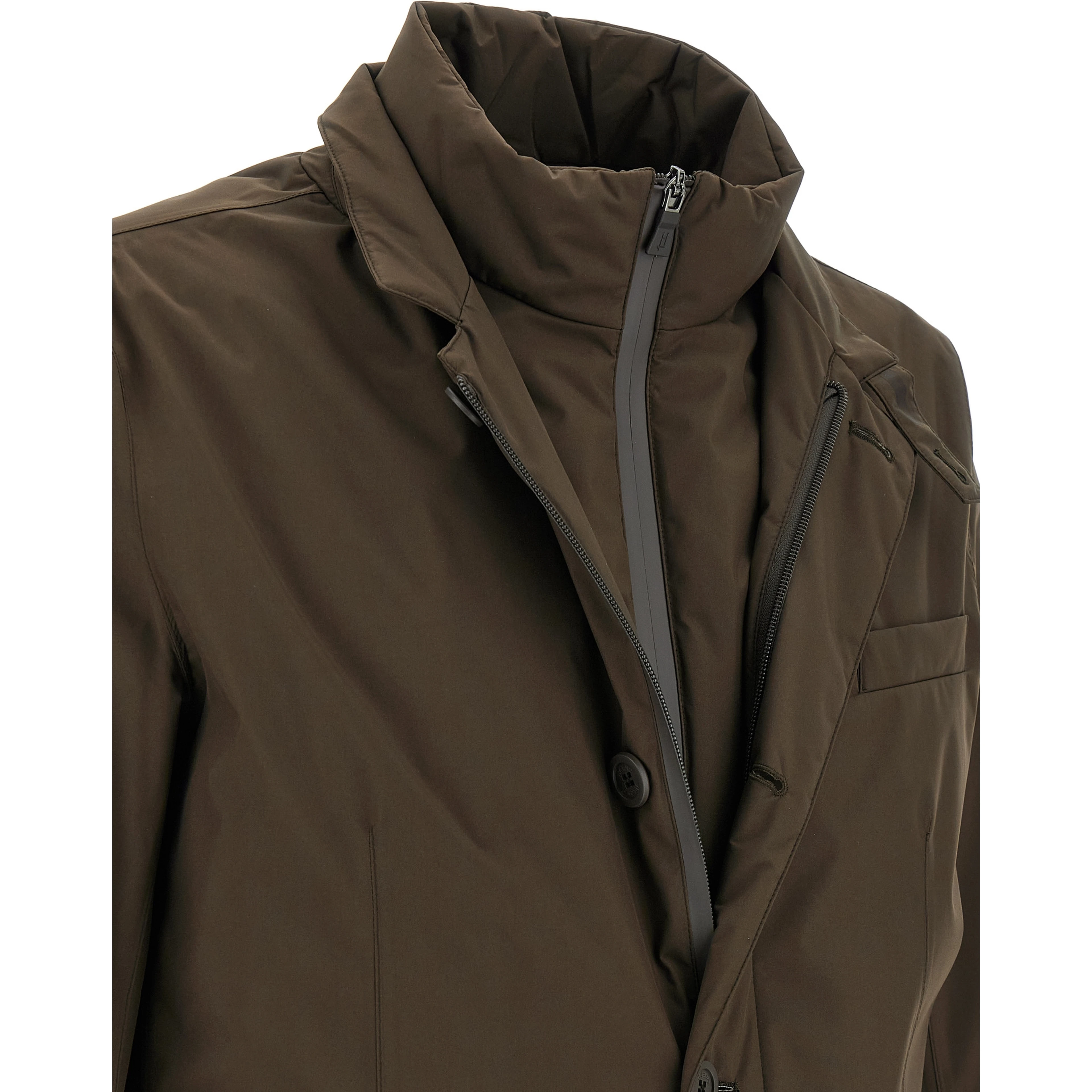 Brown Polyester Full-Length Jacket