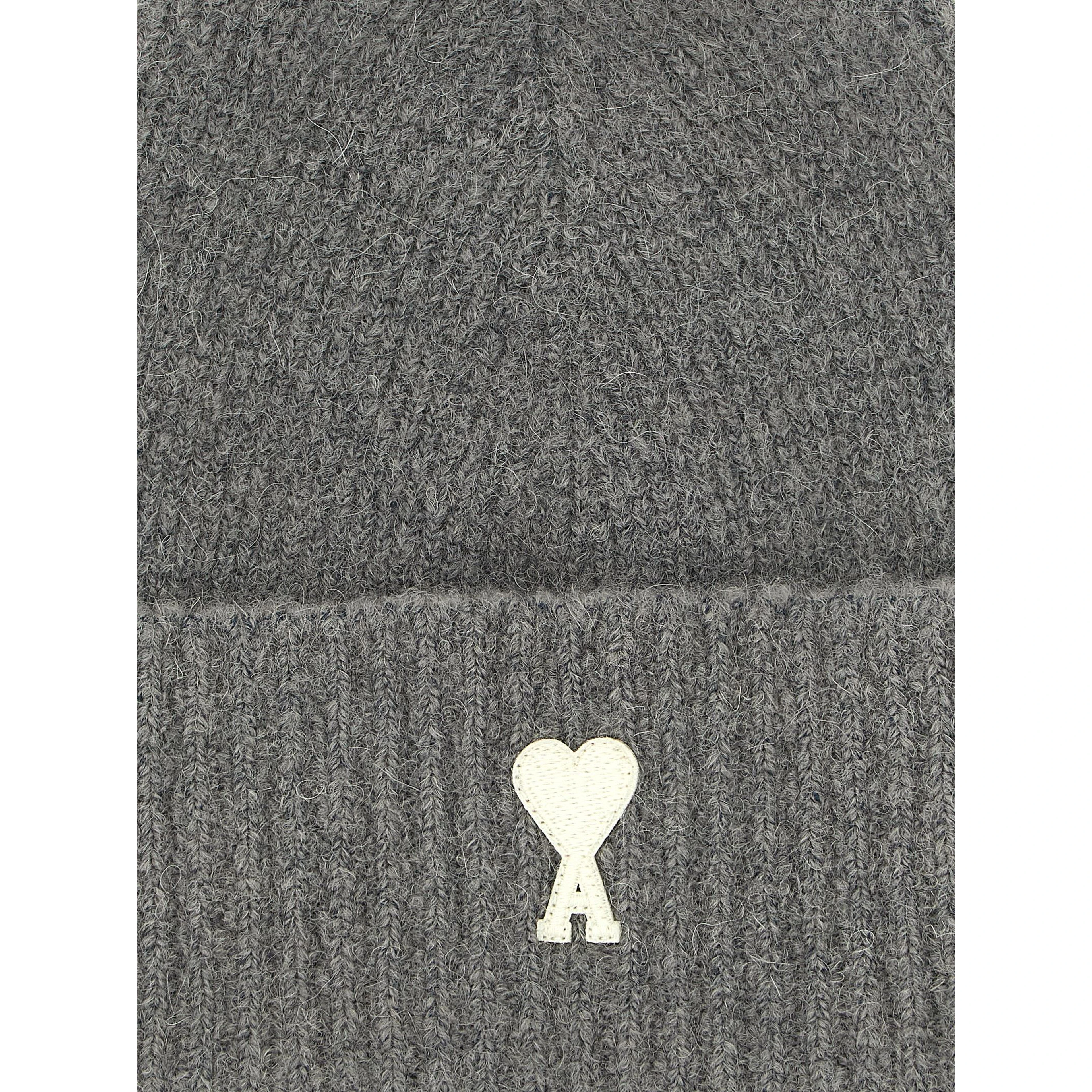 Gray Alpaca Leather Beanie