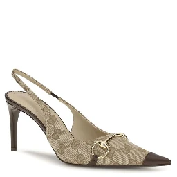 Beige Fabric High Heel Pumps