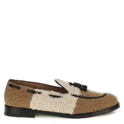 Beige Fabric Slip-On Loafers