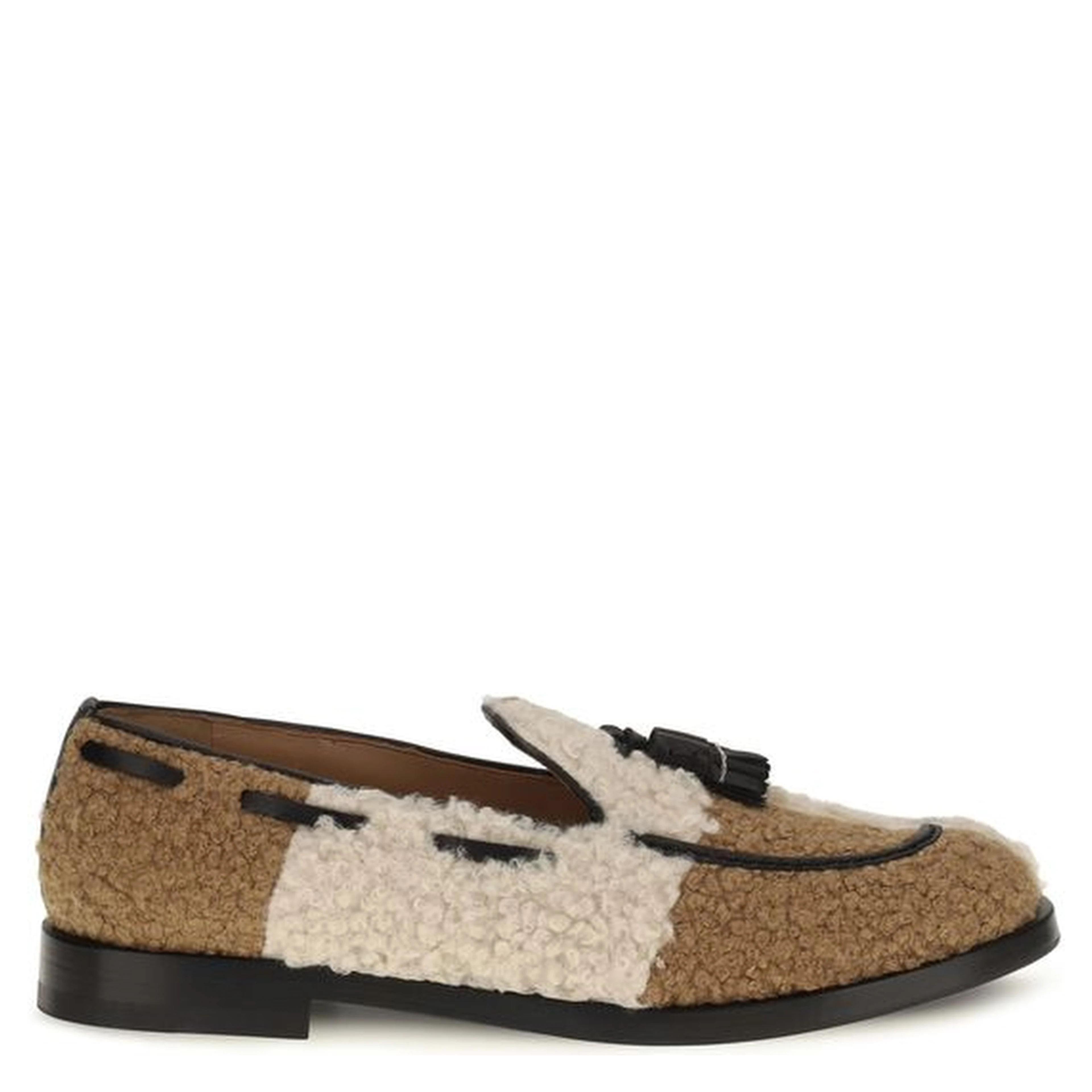 Beige Fabric Slip-On Loafers