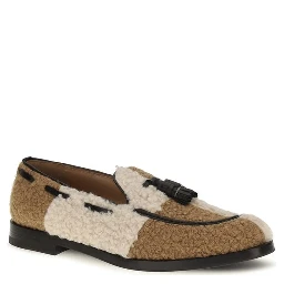 Beige Fabric Slip-On Loafers