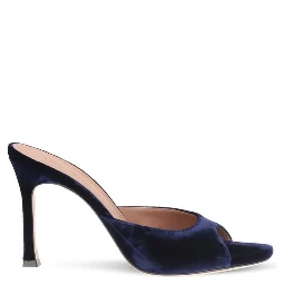 Blue Velvet Stiletto Heel Sandals