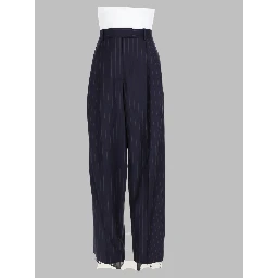 Pantalone a Righe con Doppia Piega in Lana