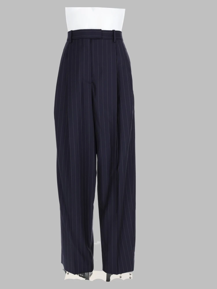 Pantalone a Righe con Doppia Piega in Lana