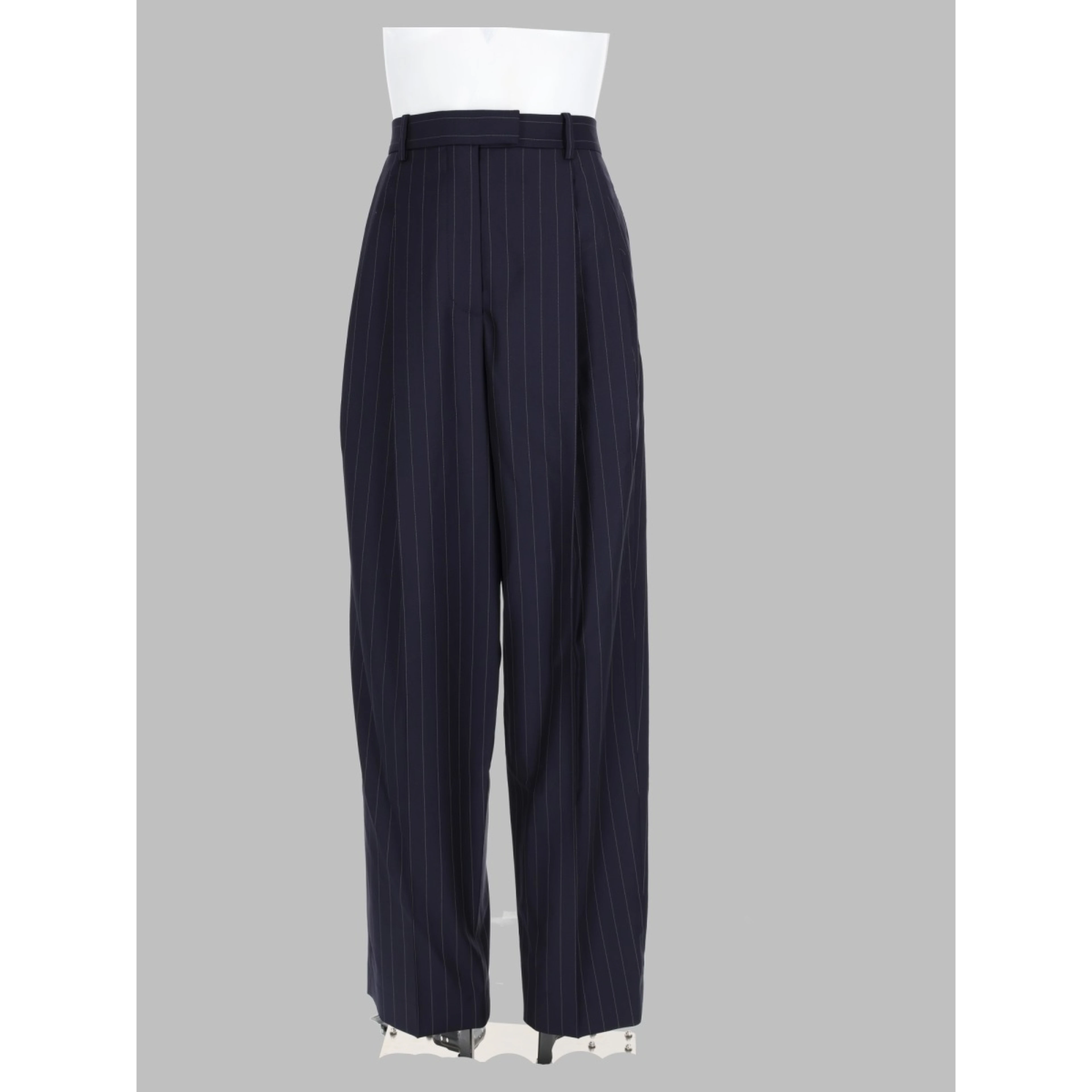 Pantalone a Righe con Doppia Piega in Lana