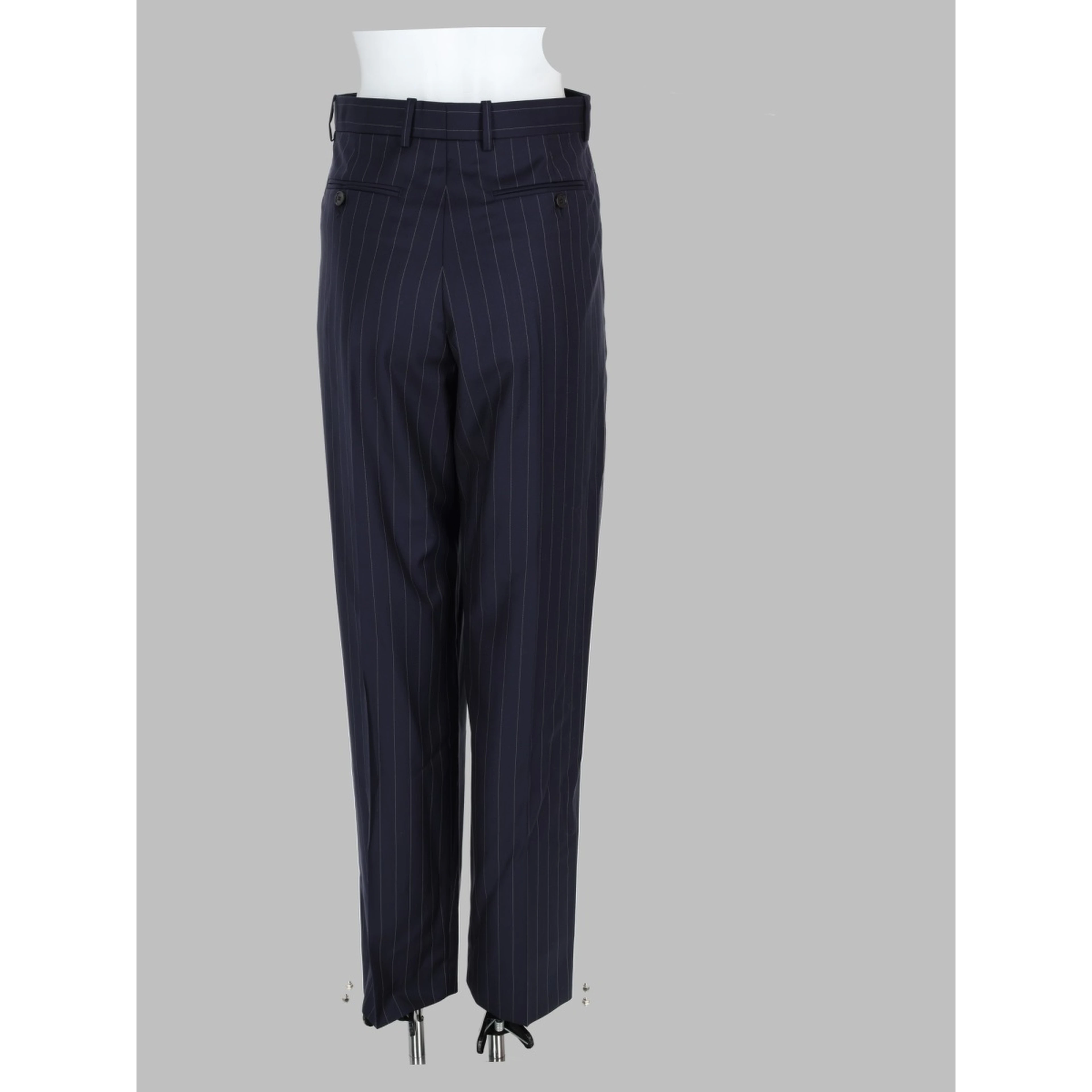 Pantalone a Righe con Doppia Piega in Lana