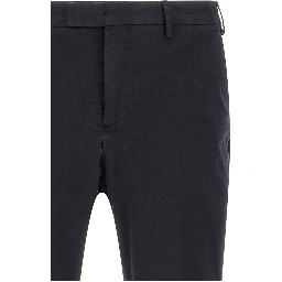 Blue Cotton Casual Pants