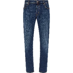 Blue Cotton Straight-Leg Jeans