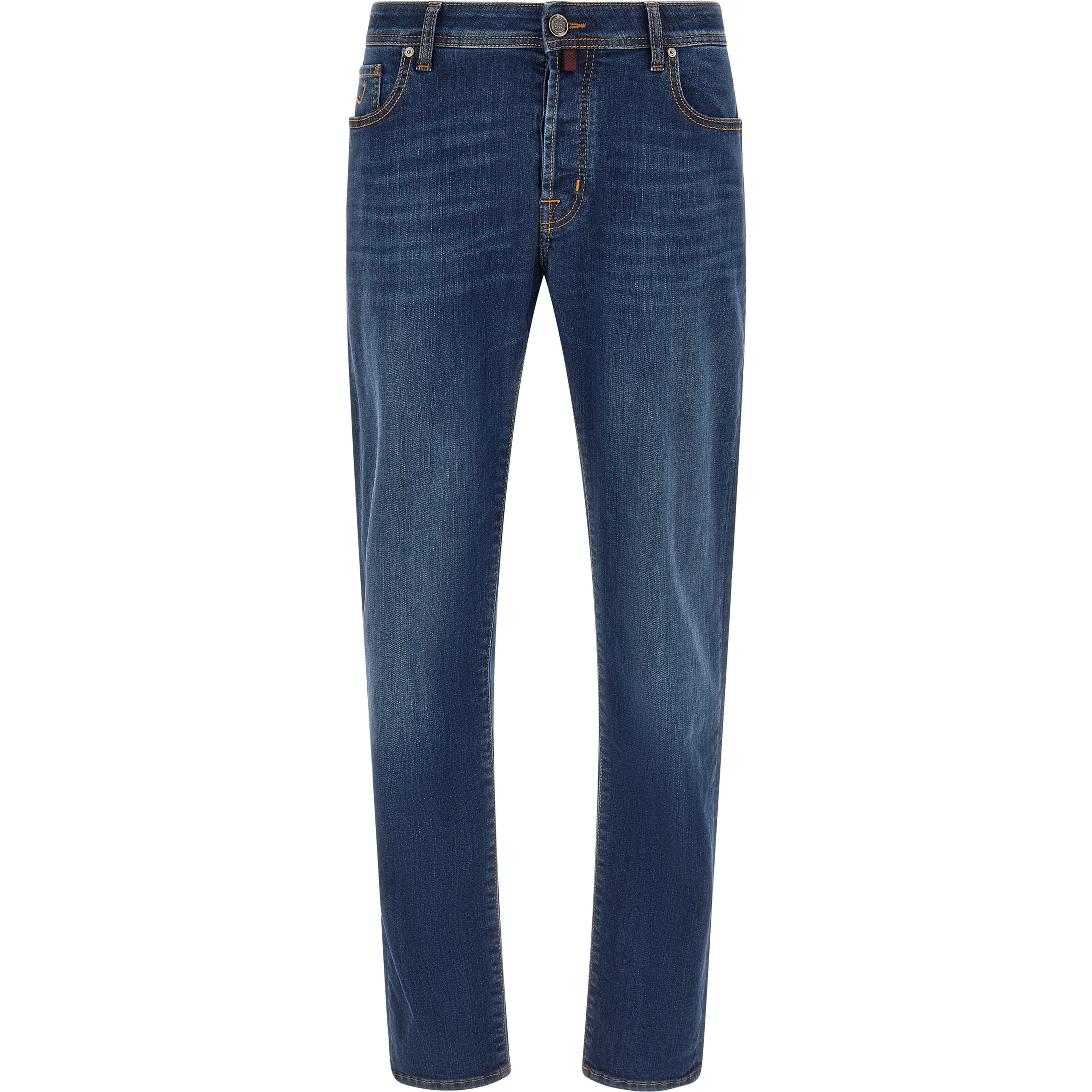 Blue Cotton Straight-Leg Jeans