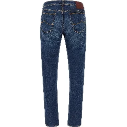 Blue Cotton Straight-Leg Jeans