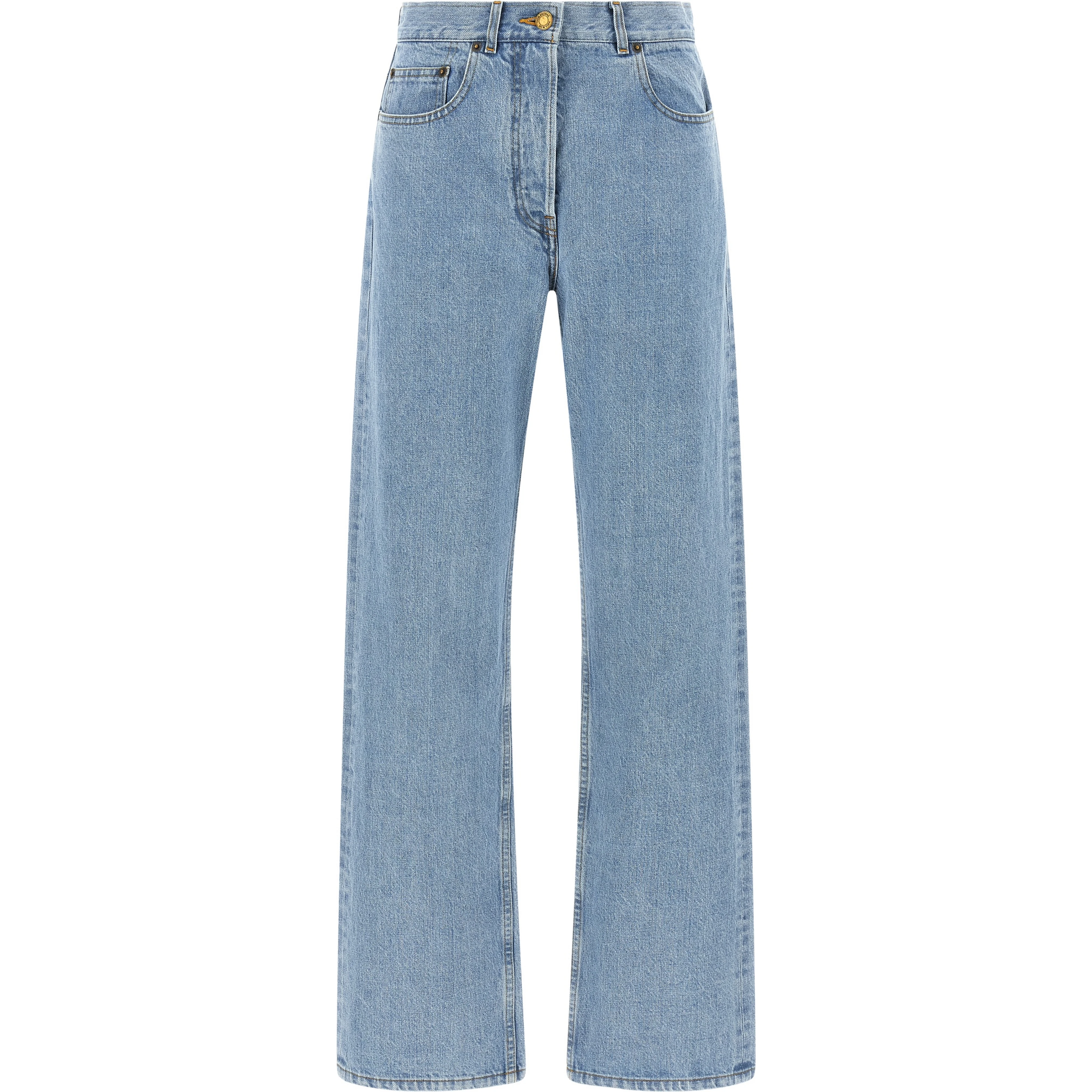 Blue Cotton Straight-Leg Jeans