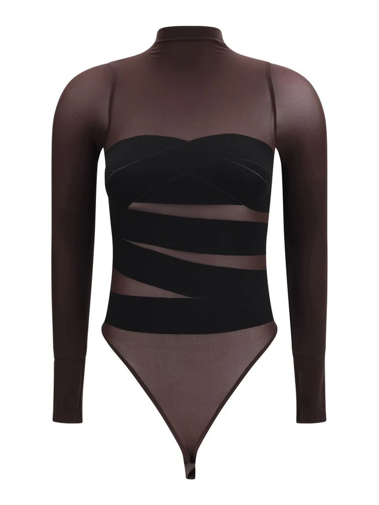 Brown Polyamide Bodysuit