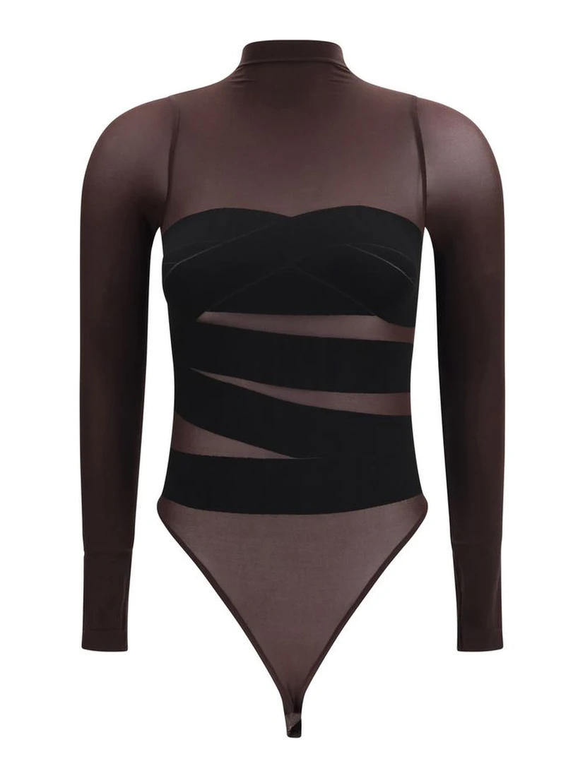 Brown Polyamide Bodysuit
