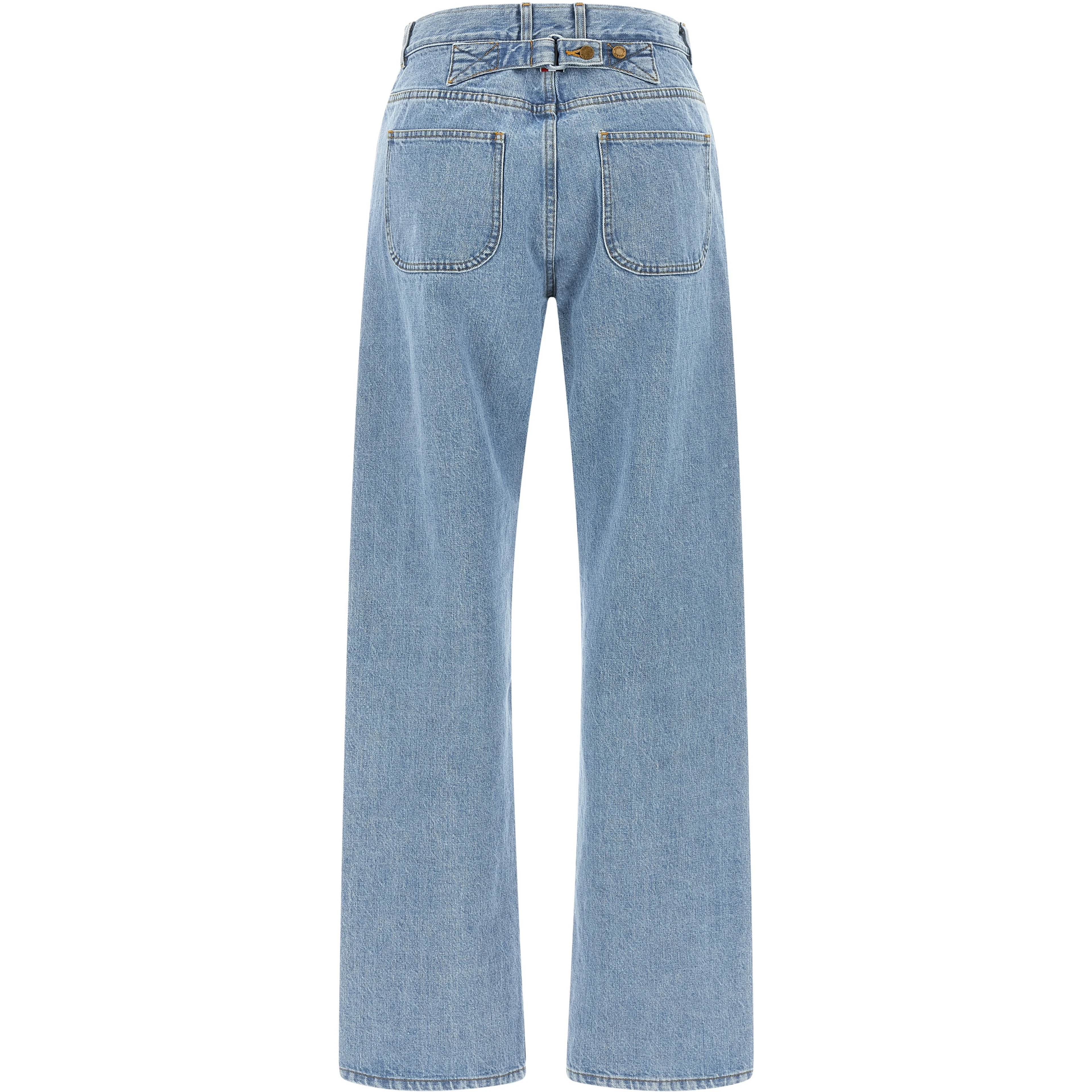 Blue Cotton Straight-Leg Jeans