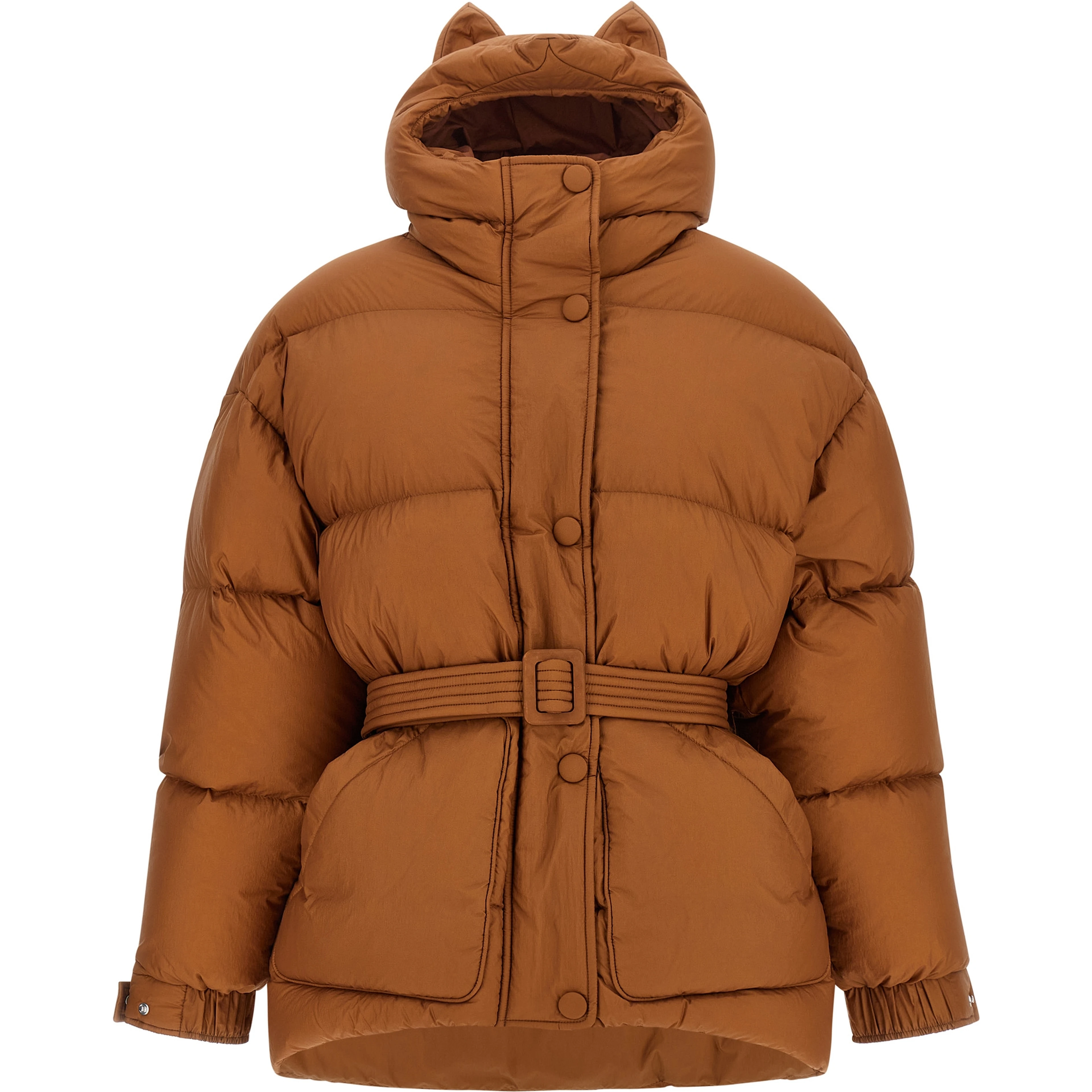 Brown Nylon Full-Length Jacket