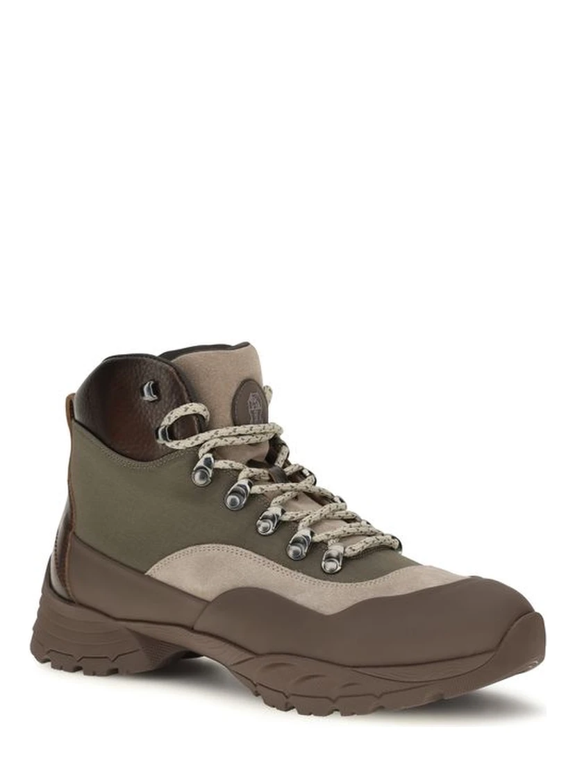 Bicolor Nylon Lace-Up Boots