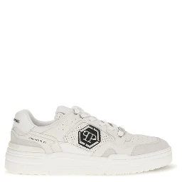 White Polyester Low Top Sneakers