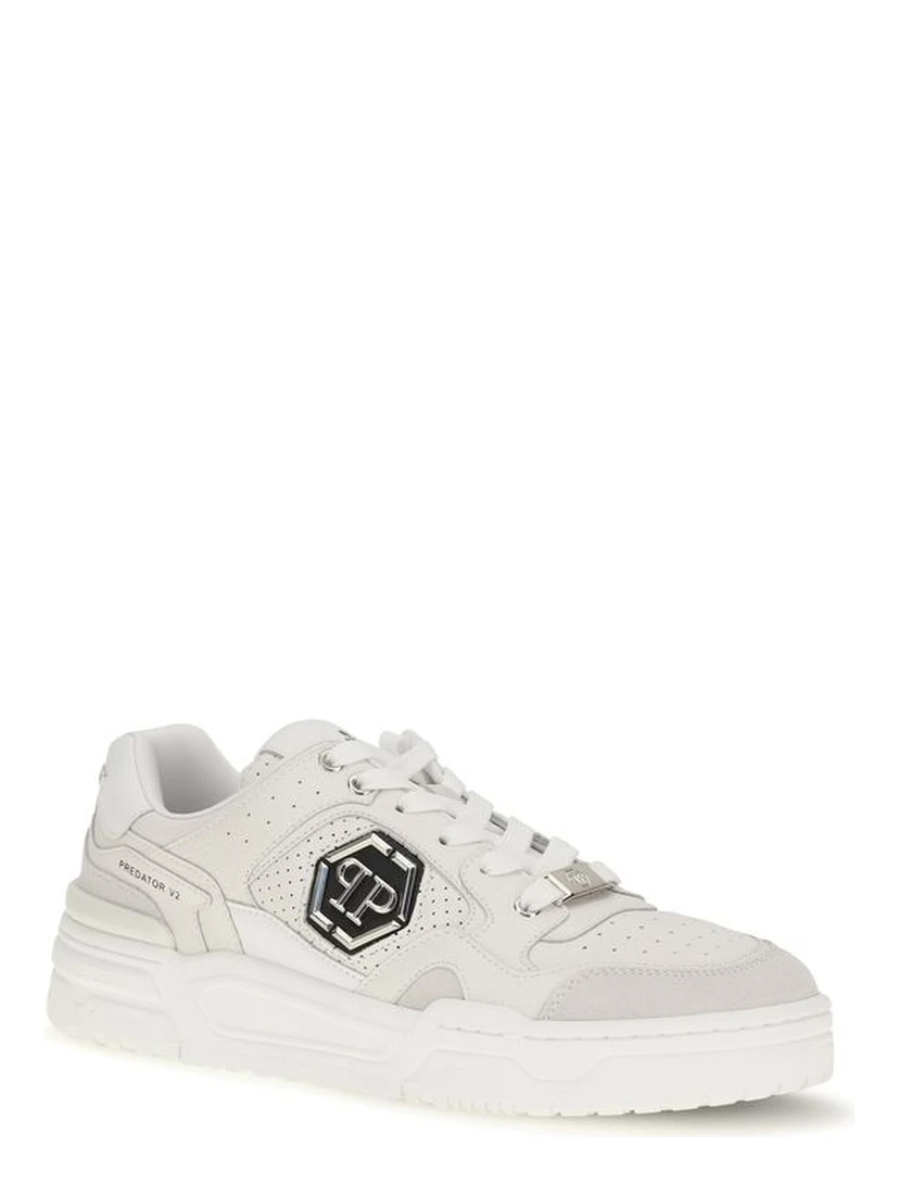 White Polyester Low Top Sneakers