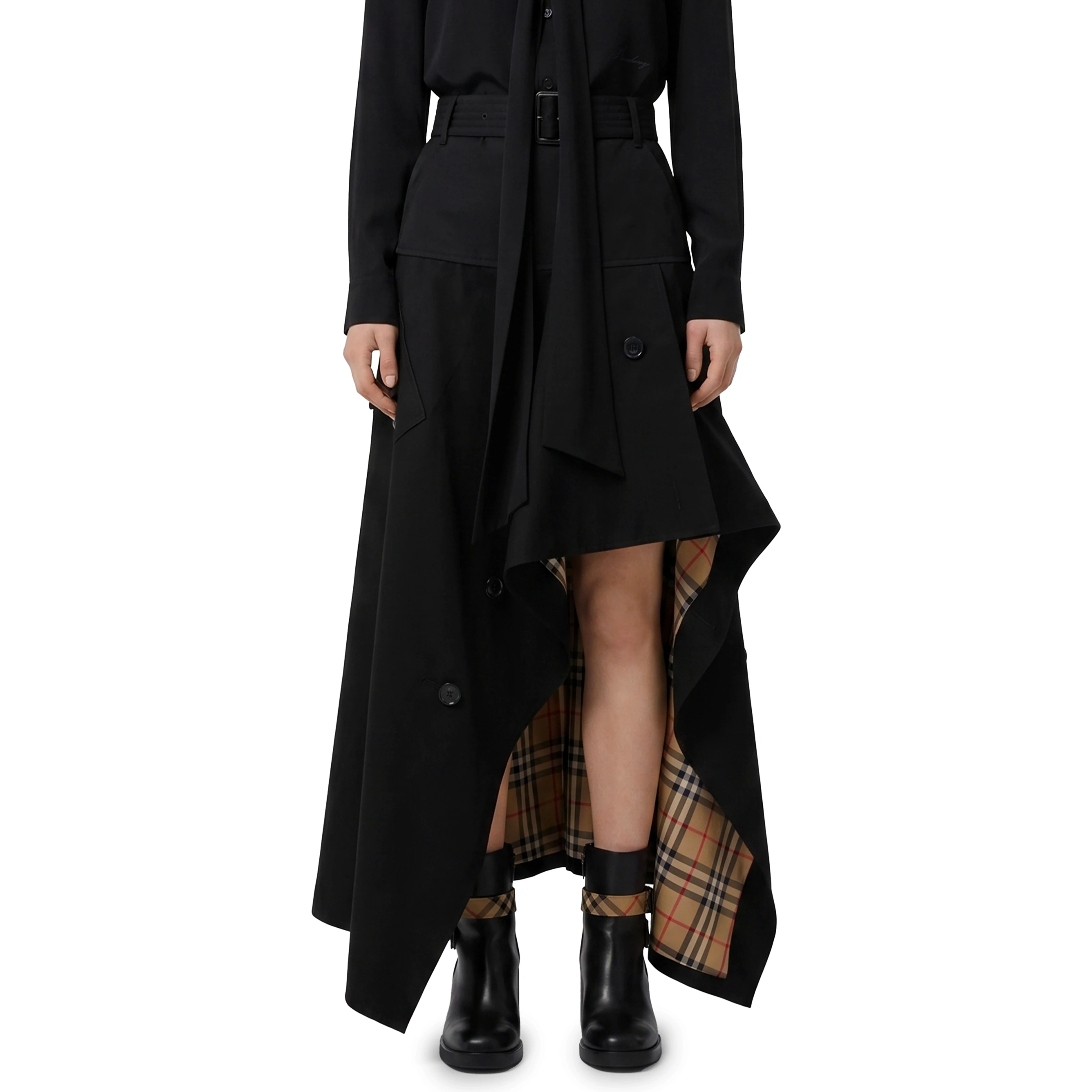 Asymmetric midi trench skirt
