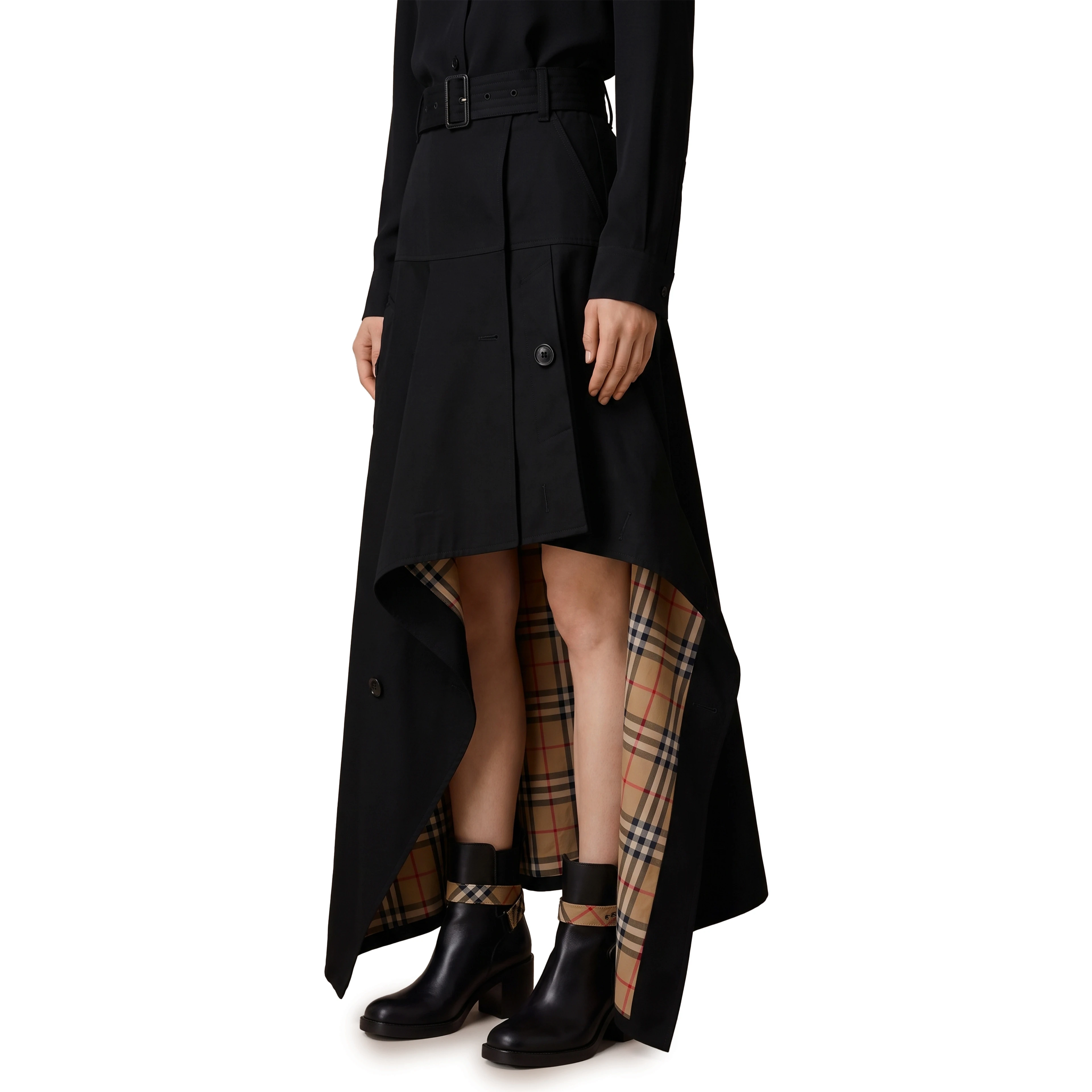 Asymmetric midi trench skirt