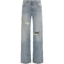 Blue Cotton Straight-Leg Jeans
