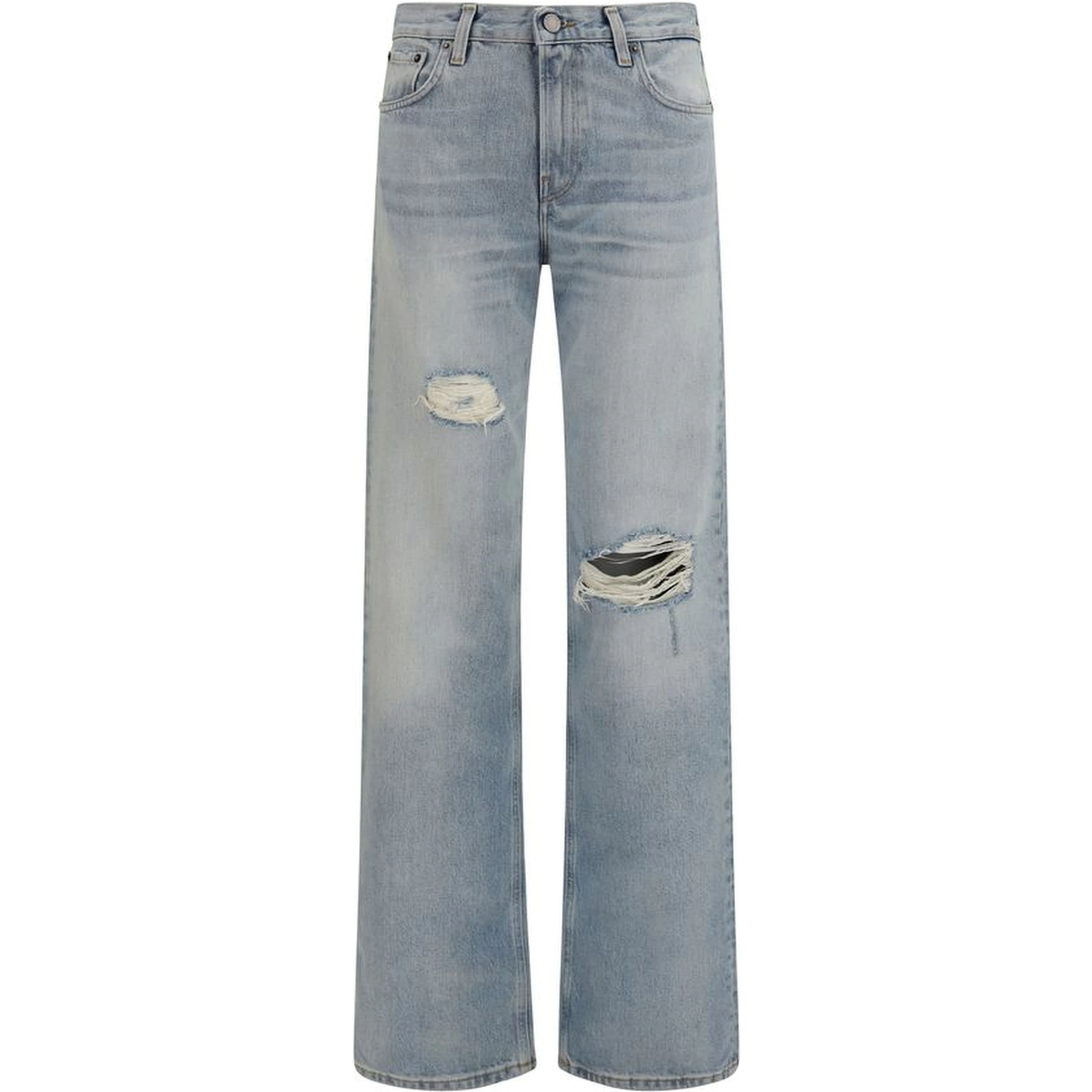 Blue Cotton Straight-Leg Jeans