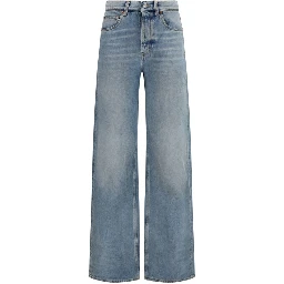 Blue Cotton High-Waisted Jean