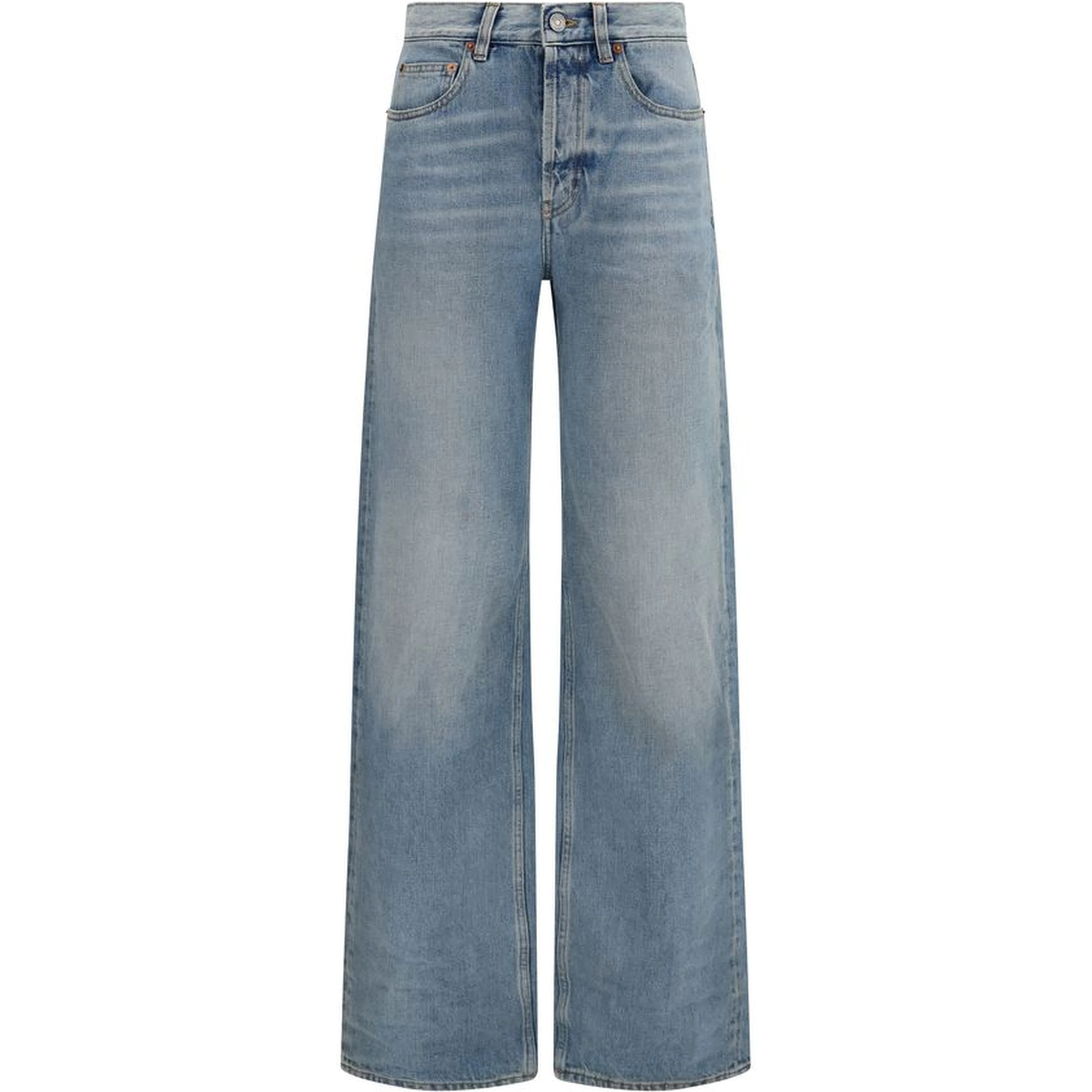 Blue Cotton High-Waisted Jean