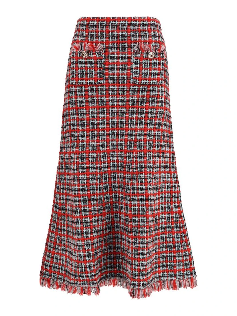 Red Cotton Midi Skirt