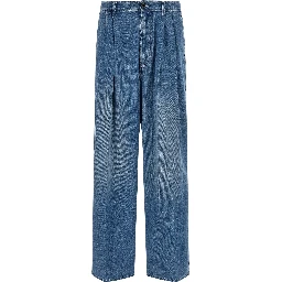 Blue Cotton High-Waisted Jean