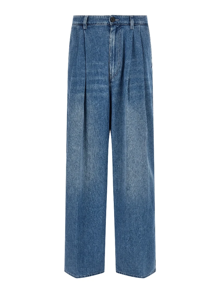 Blue Cotton High-Waisted Jean