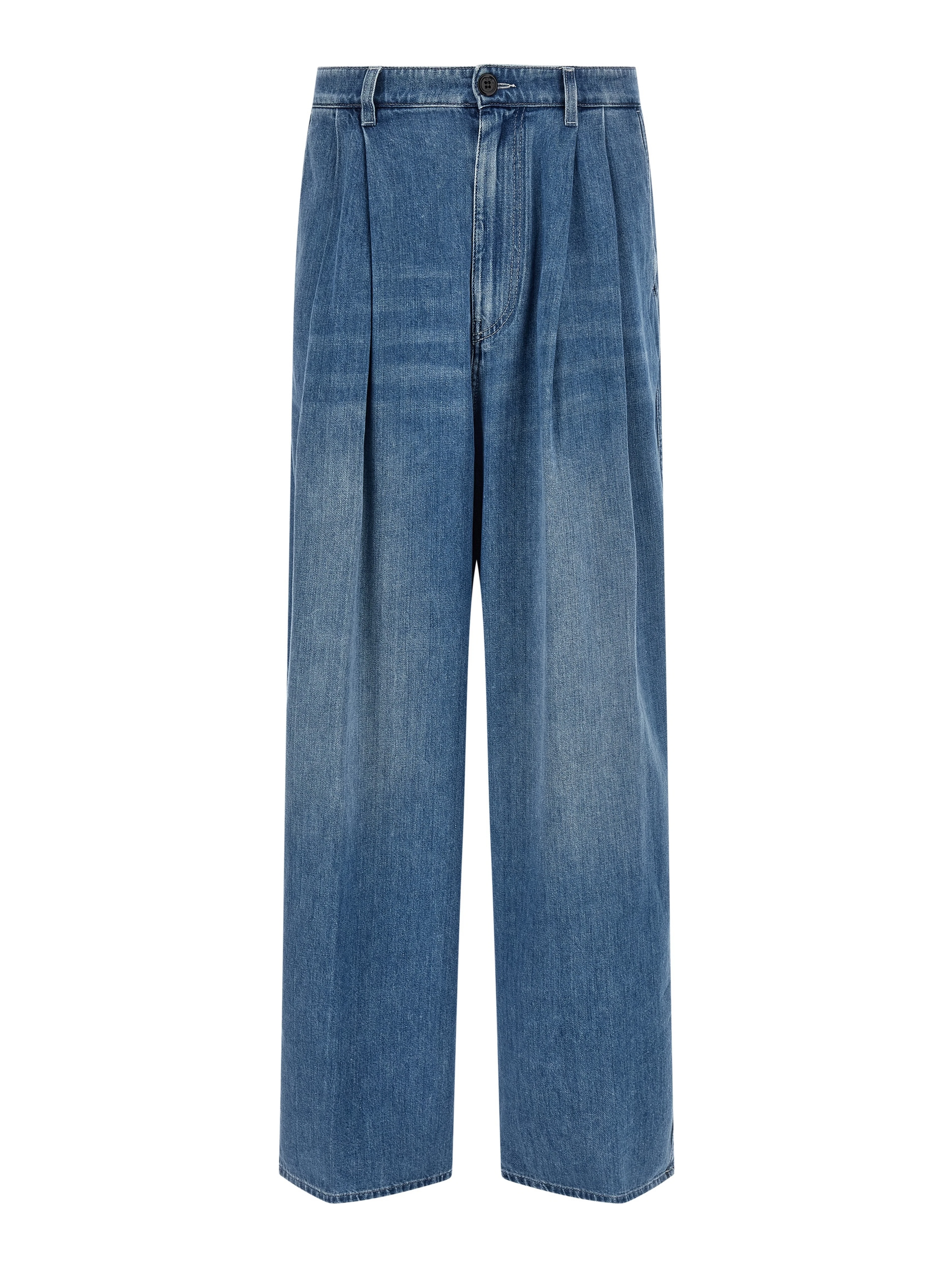 Blue Cotton High-Waisted Jean