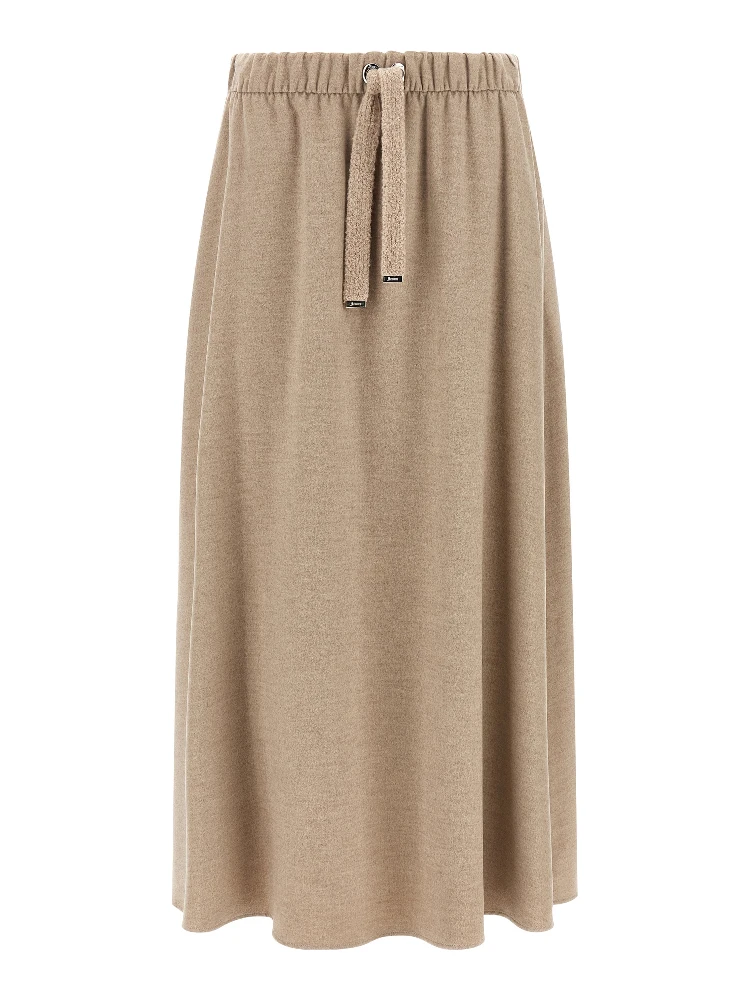 Beige Polyester Midi Skirt