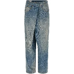 Blue Cotton Straight-Leg Jeans