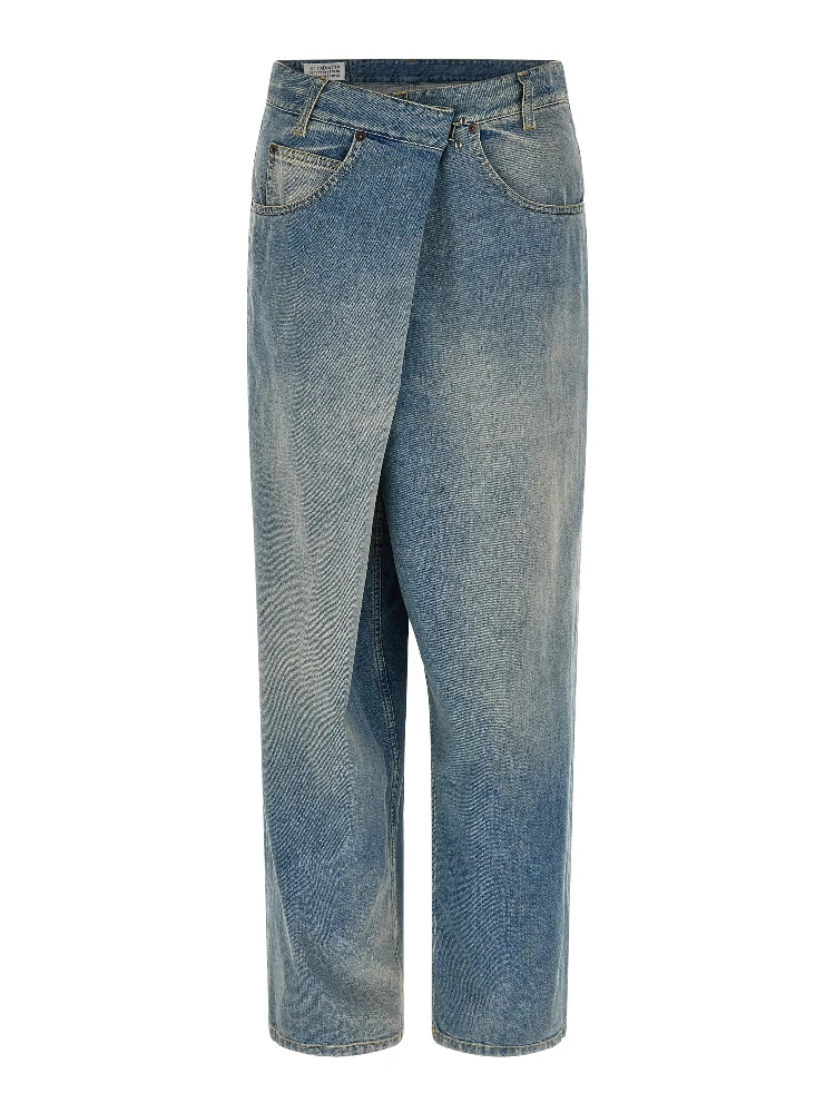 Blue Cotton Straight-Leg Jeans
